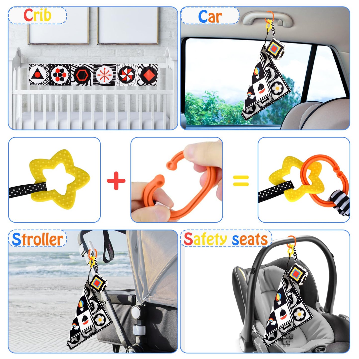 SAMMAS 3 Pcs Black and White High Contrast Baby Toys 0-6 Months for Newborn, Babies Sensory Soft Book for Early Education, Infant Tummy Time Cloth Book, Montessori Toys for Babies