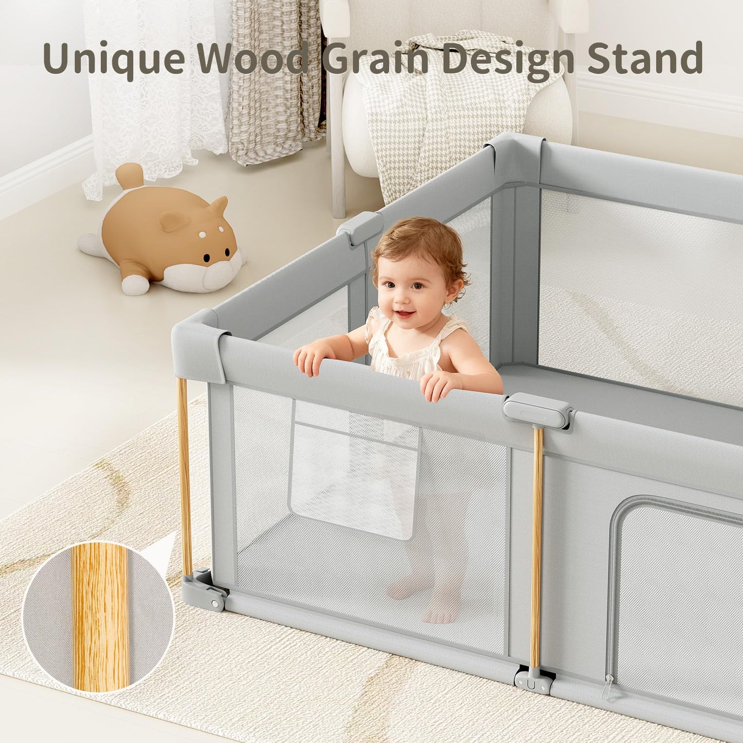Foldable Baby Playpen with Mat, 71x59 Foldable Play Pen for Babies and Toddlers, Baby Playpen with Portable Design, Collapsible Play Yard for Fence Indoor and Outdoor