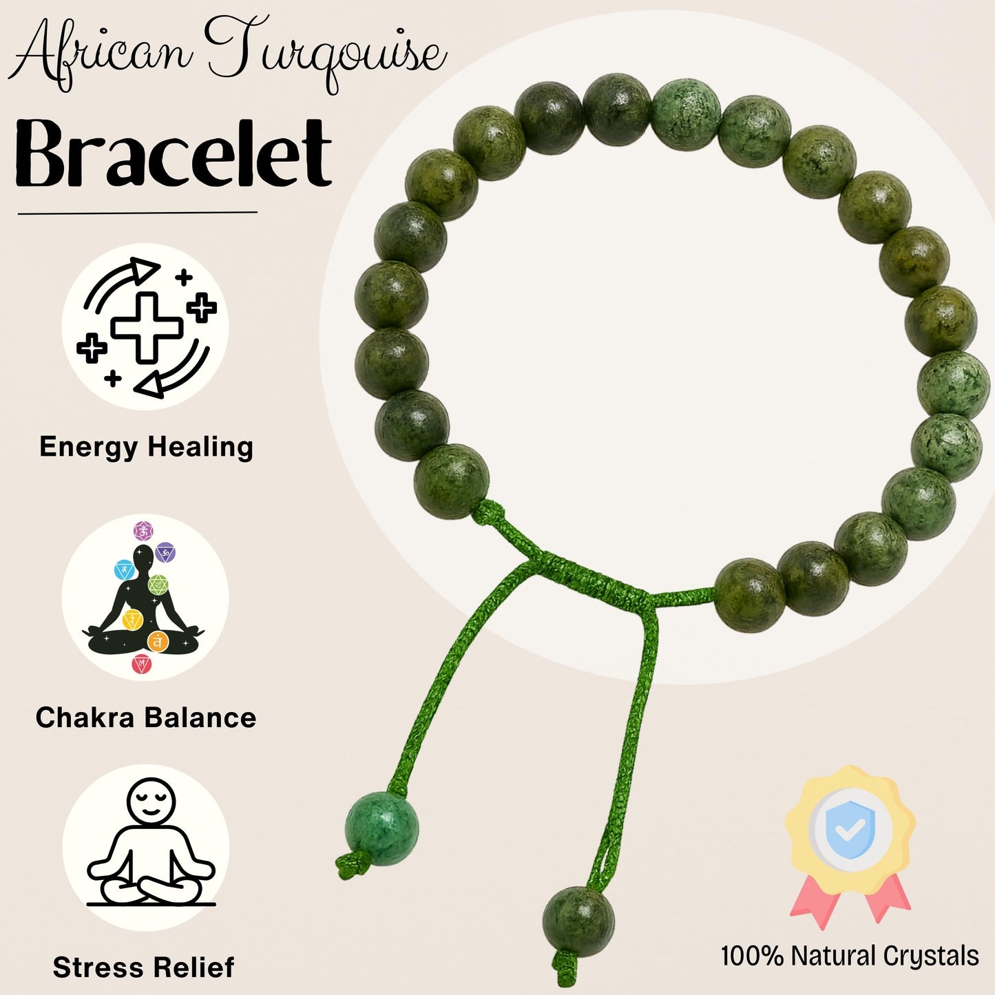 Amazing Gemstone African Turquoise Bracelet for Women Men's Gifts - Protection Healing Crystal Bracelet - 8mm Gemstone Beaded Adjustable Bracelet Pulseras Para Hombres Mujer Stocking Stuffers