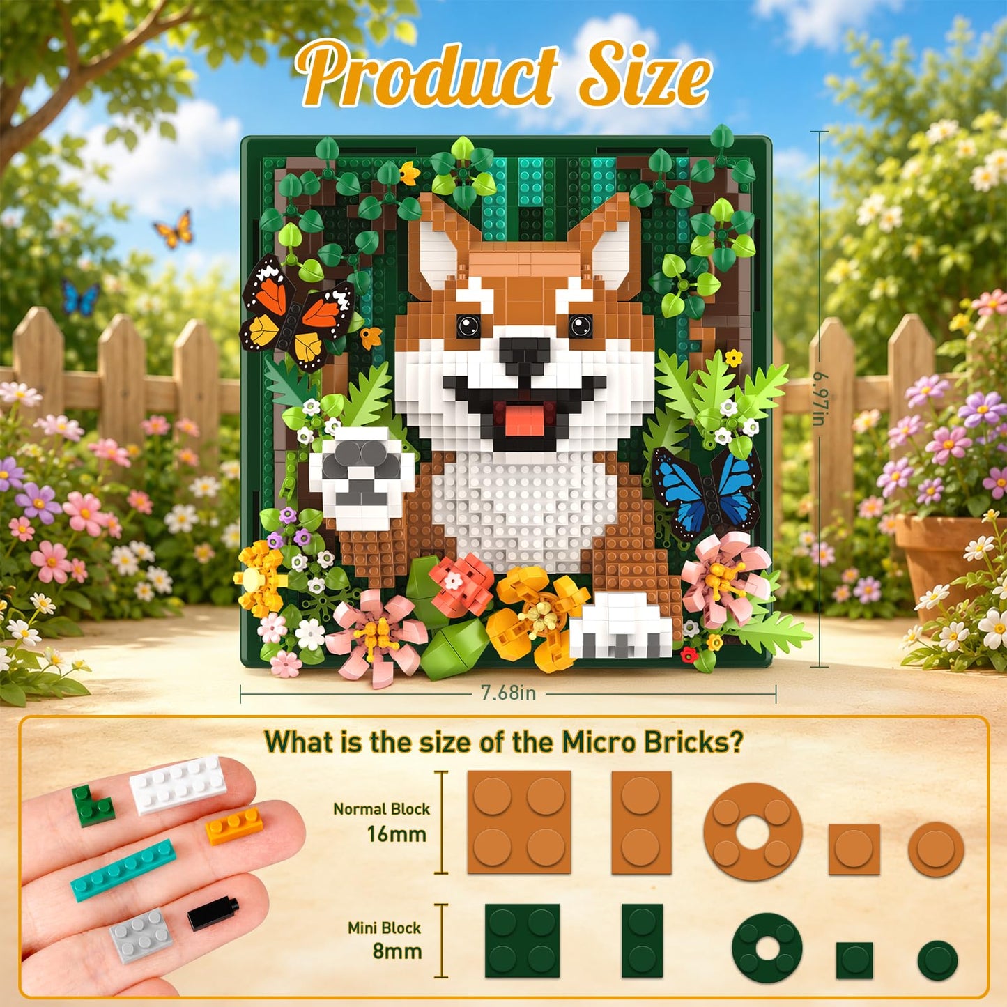 Vziimo Animal 3D Wall Art Micro Building Set, Flowers & Dog Wall Decor Model Kit, Shiba Inu Toys Gifts for Adults, Teens Age 14+(1600+ PCS)