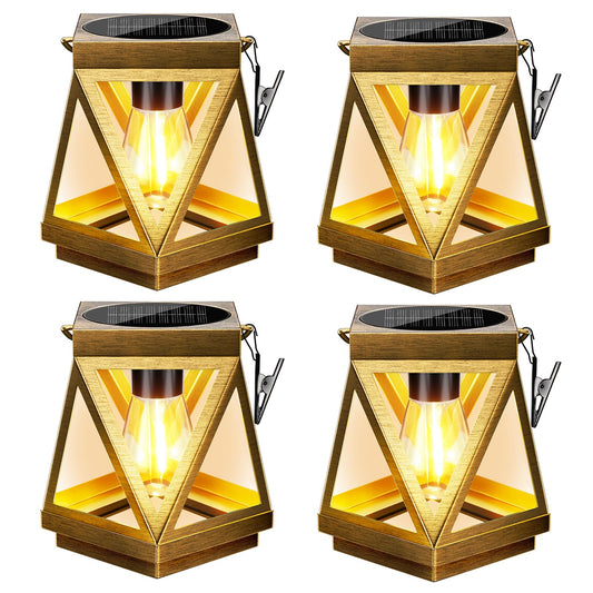 KOOPER Solar Lanterns Outdoor Waterproof, 4 Pack Upgraded Metal Hanging Solar Lights Outdoor Lantern Decorative, Bright Bronze Hanging Lanterns for Yard Patio Table Pathway Garden Decor
