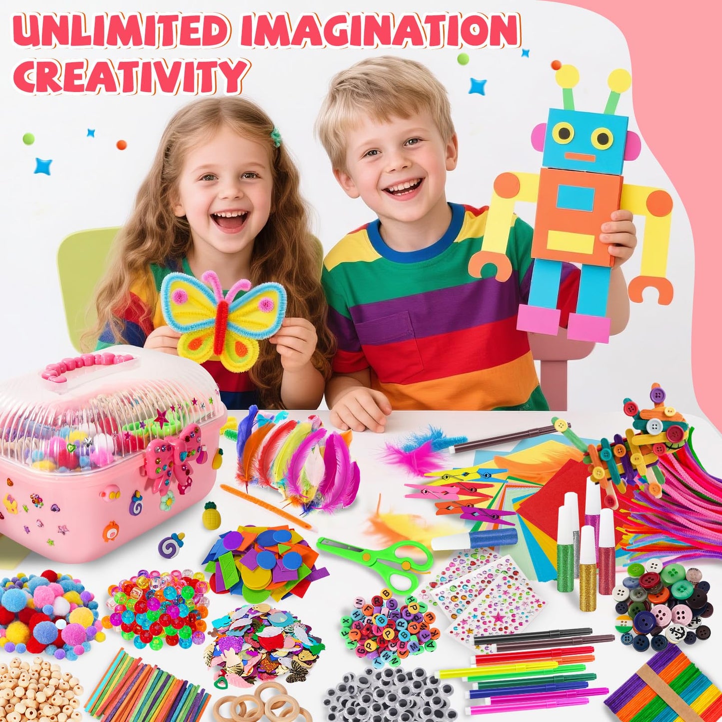 VERYHDSN Arts and Crafts Supplies for Kids-3000+ Pcs DIY Arts & Craft Kit for Boys Girls Ages 4 5 6 7 8 9 10 11 12, 25+Types Craft Materials Bulk, Larage Craft Box Set, Fun&Creative Gift