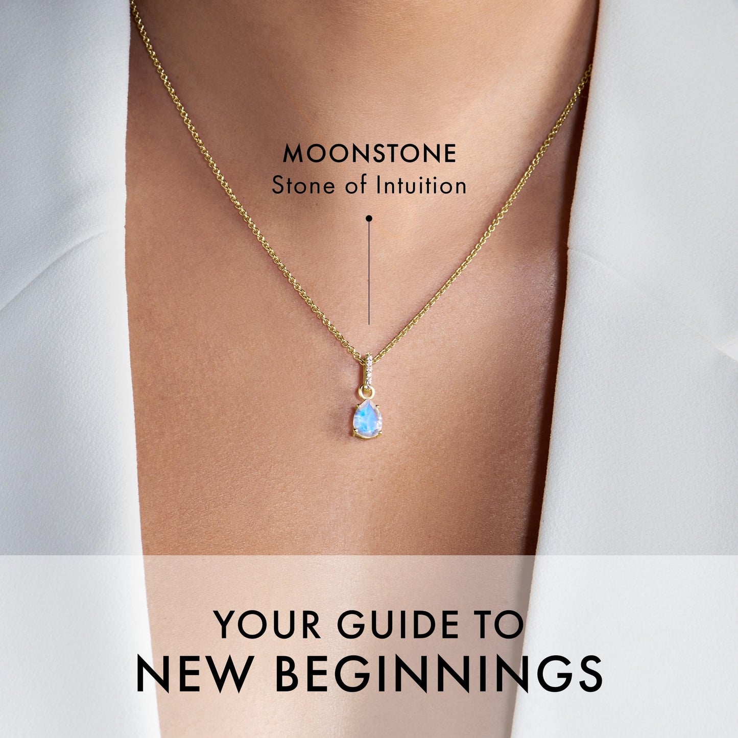 Moon Magic Moonstone Necklace Sway - June Birthstone / 925 Sterling Silver - 18k Rose Yellow Gold Rainbow Moonstone Necklaces for Women/Authentic Crystal Jewelry