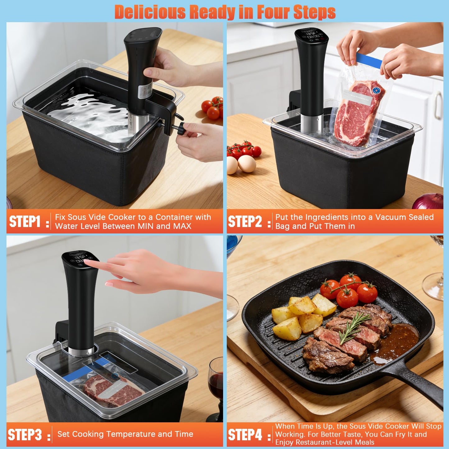 Sous Vide Precision Cooker, Wine Chiller, 1000W, Sous Vide Kit for Kitchen, Immersion Circulator, Sous Vide Container 12 Quart with Lid & Neoprene Sleeve, Accurate Temp & Timer, Fast Heating