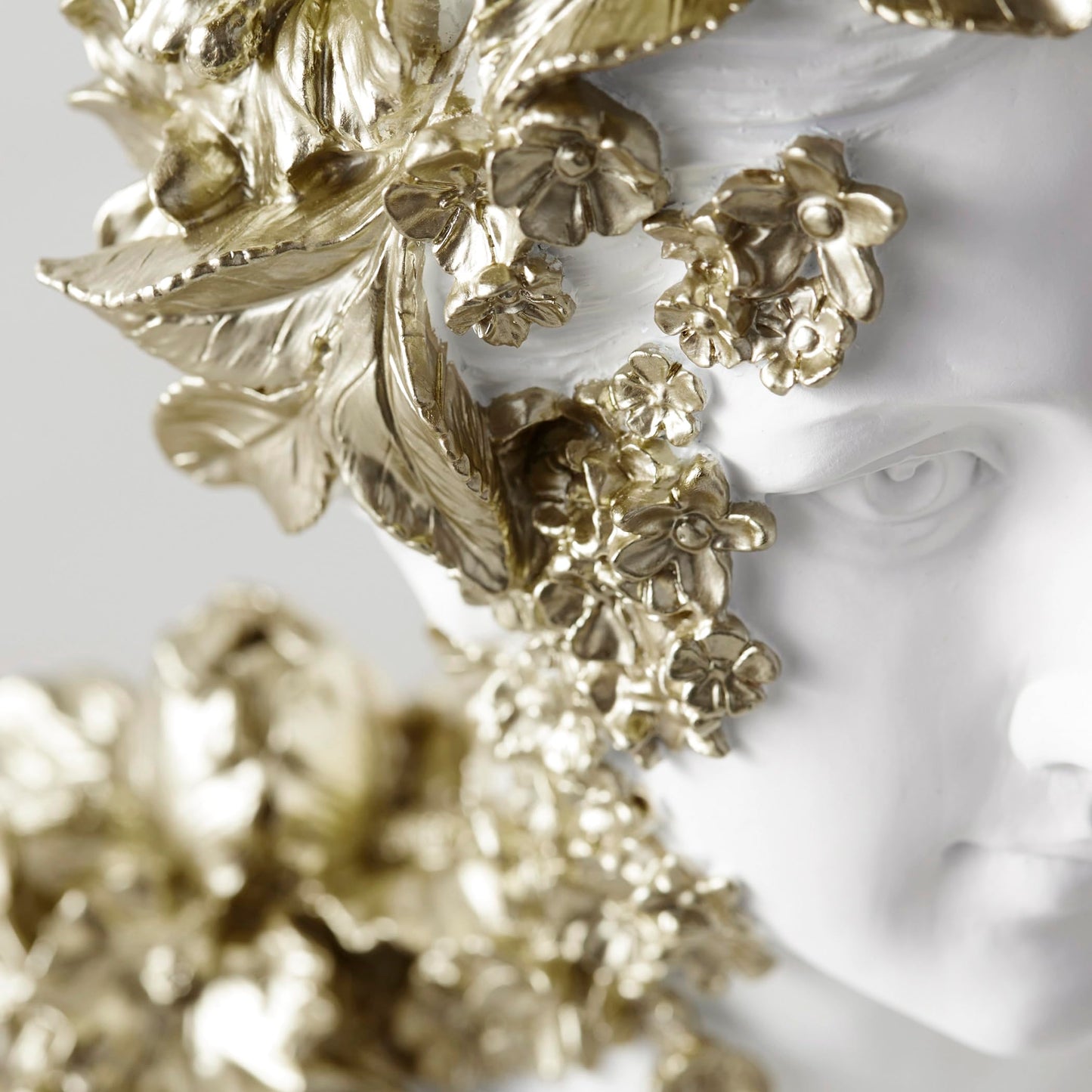 Z Gallerie Gold Floral Bust, Elegant Decorative Sculpture with Intricate Floral Embellishments, Luxe Resin Art Piece for Home & Gallery Display, Classic White & Gold Finish