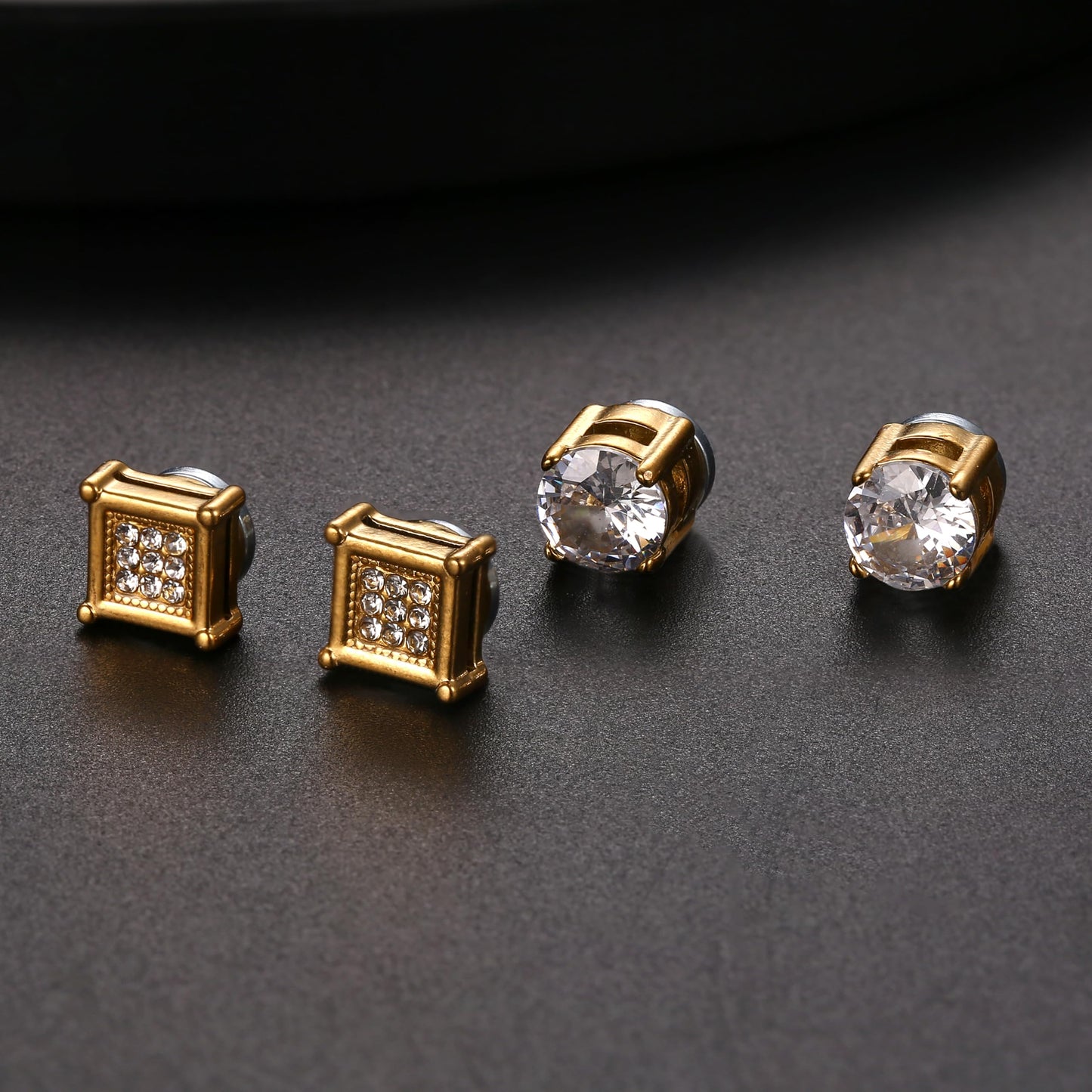 Jstyle 4 Pairs Stainless Steel Magnetic Stud Earrings for Men Women Gold CZ Non-Piercing Clip On Stud Earrings Set 7 MM