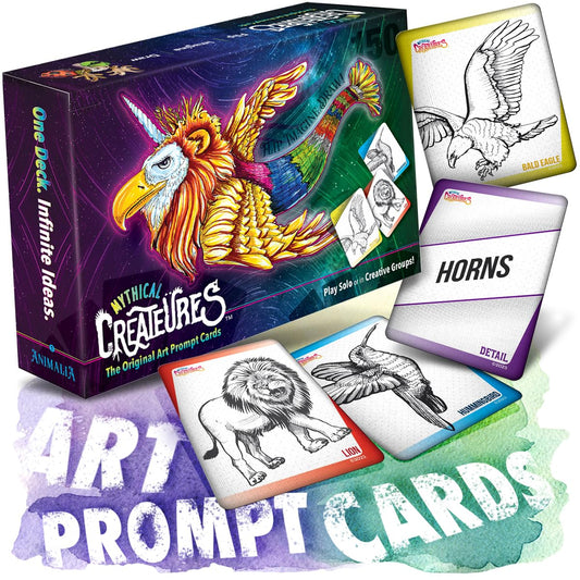 Mythical Creatures Art Prompts Card Game — 150 Drawing Prompt Cards, Millions of Mash-Ups — Imagination Game for Kids, Tweens, Teens & Families — Classroom & Homeschool Creativity Activity