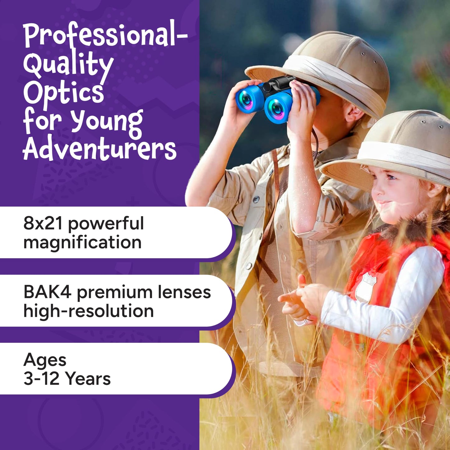 Think Peak Red Binoculars Science Toy for Kids Ages 3-12 Years - Real Compact Outdoor Adventure & STEM Educational Nature Hiking Explorer for Bird Watching, Camping Children’s Birthday Gift
