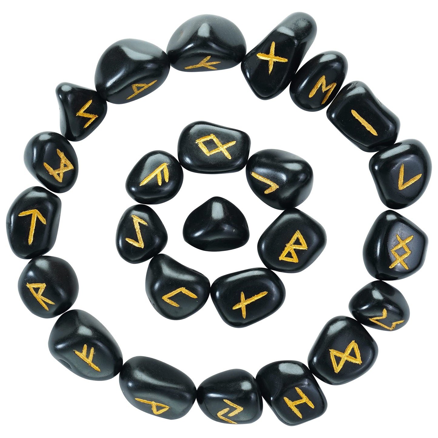 Crocon Black Tourmaline Gemstone Elder Futhark Alphabet Engraved Symbol Rune Stone 25 pcs Set for Feng Shui Chakra Balancing Reiki Healing Spiritual Metaphysical Size: 2025 mm
