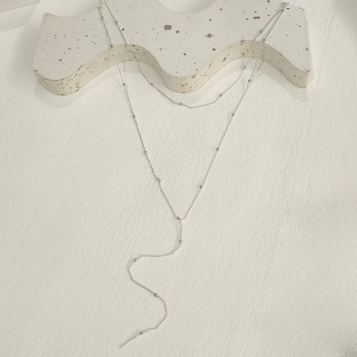 HERIER Silver Layered Necklaces for Women Dainty Silver Plated Long Necklaces for Women Trendy Simple Beaded Lariat Necklace Silver Jewelry Gifts