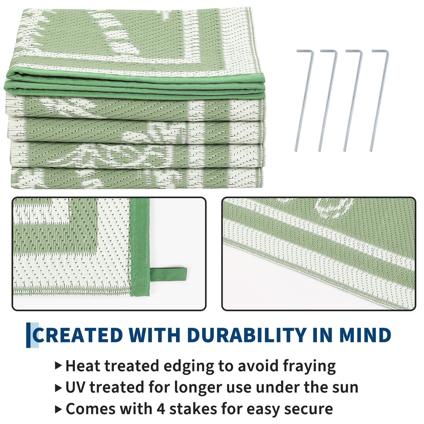 Garvee Outdoor Rug 5x8 Waterproof for Patios, Reversible Plastic Straw Rug, Tropical Leaf Indoor Outdoor Rugs, Large Area Rug for RV, Camping, Deck, Picnic Mat, Outside Carpet, Sage Green & Ivory