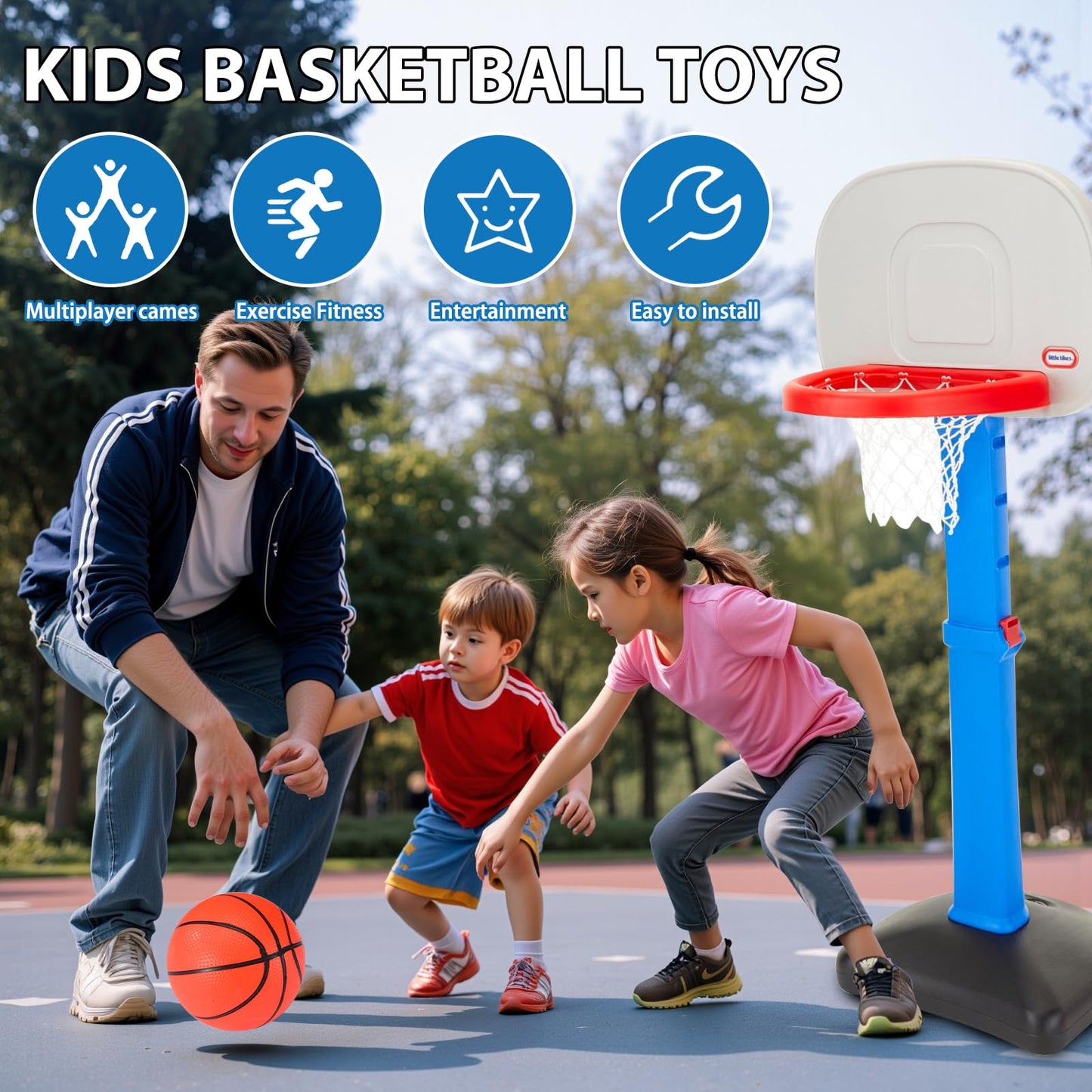 DAOLONG 4 Pcs Replacement Balls for L-ittle Tikes Basketball Hoop Set with Mesh Storage Bag, Lightweight Soft Small Basketball，6 Inches Colorful Small Balls, Includes Air Pump