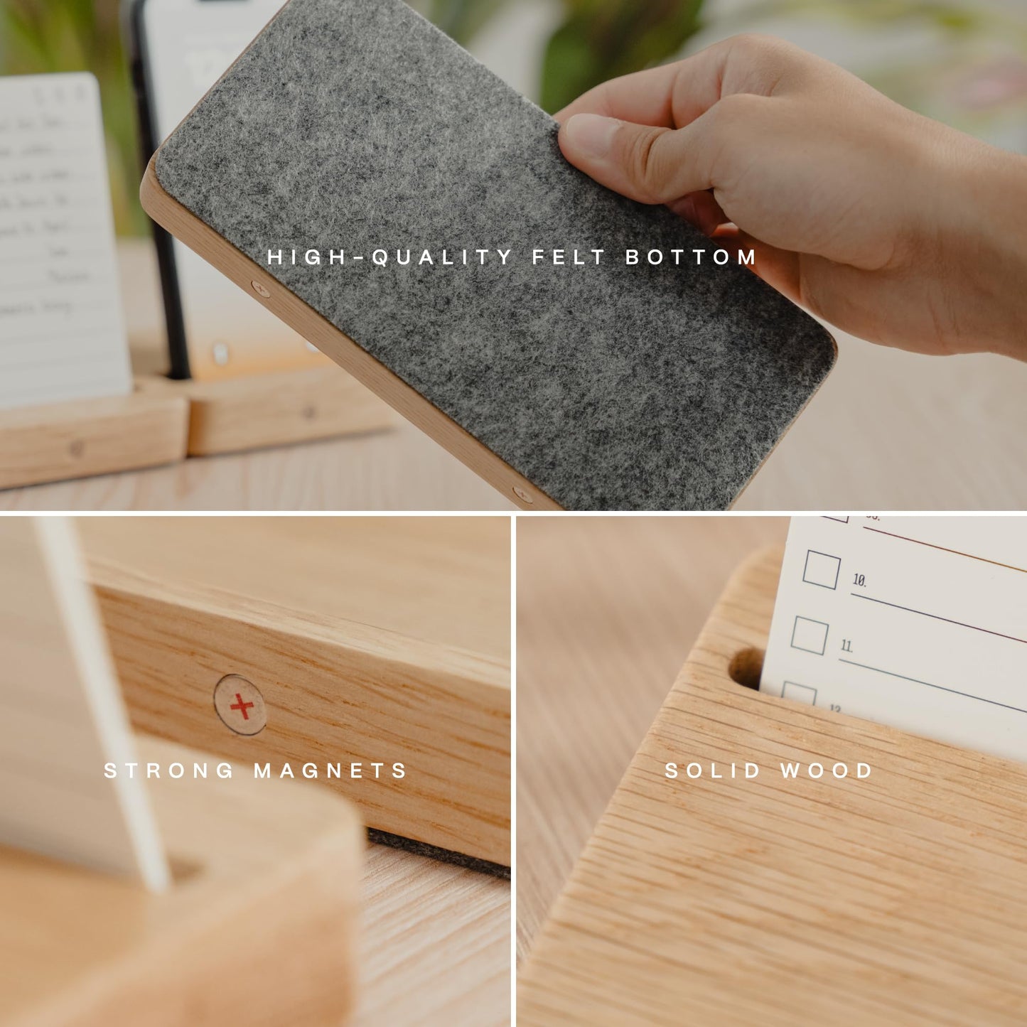 COREMINDED Modular Office Desk Organizer Tray Set - Solid Wood Desk Tray with Felt Lining - Desktop Organizer Wood Desk Accessories - Set A