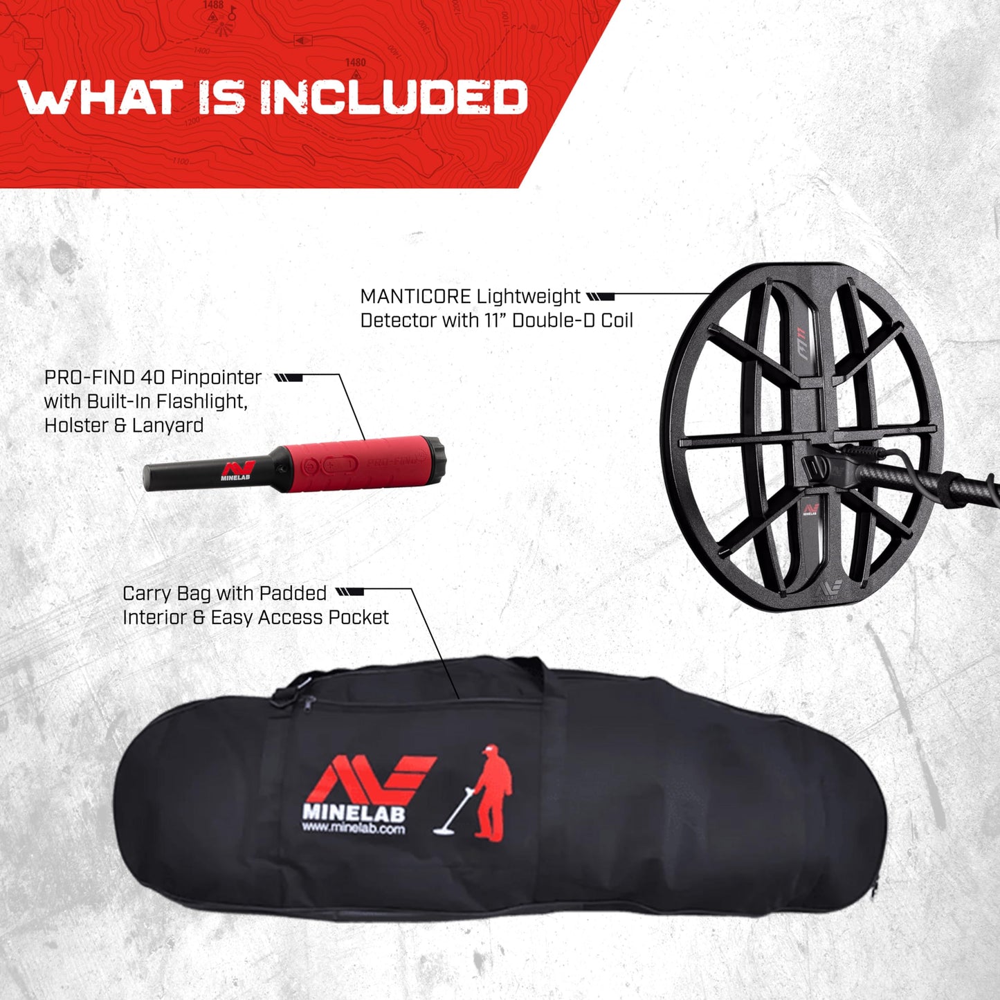 MINELAB MANTICORE Metal Detector Professional Bundle for Adults with PRO-FIND 40 Waterproof Pinpointer & Universal Metal Detector Carry Bag