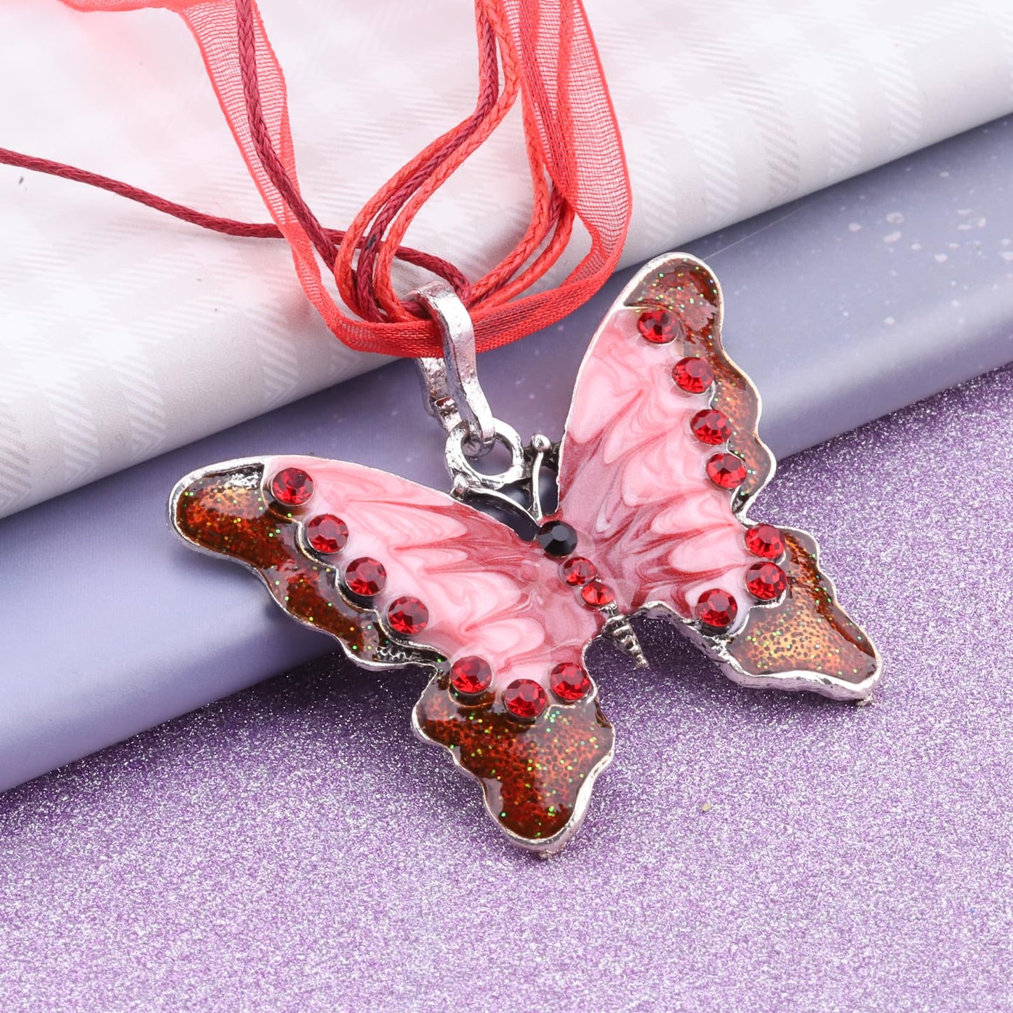 FEELMEM Crystal Rhinestone Butterfly Brooch Pin Blue Color Butterfly Brooches for For Women Wedding/Banquet/Birthday Party (red-1)