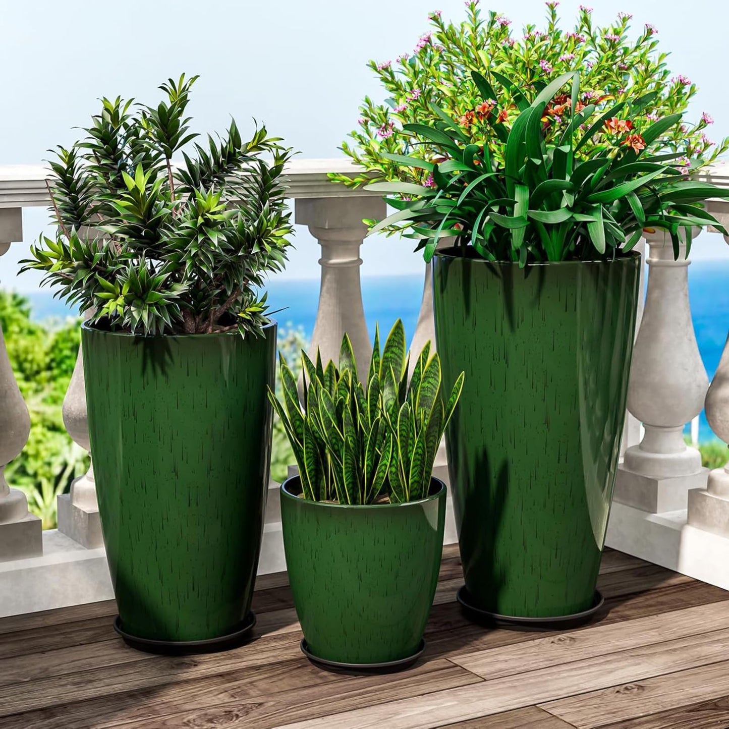 QCQHDU 24,21,11 inch Large Planters with Drainage Hole & Saucer, Set of 3 Plant Pots Tall Planter for Indoor & Outdoor Plants Home Modern Decor