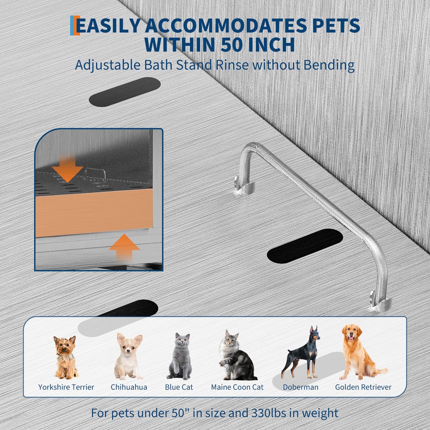 PeacefulHues 50 Inch Dog Washing Station, Stainless Steel Dog Bathtub with Left Ramps, Pet Dog Bathing Station with Floor Grate, Professional Dog Grooming Tub for Large, Medium, Small Pets