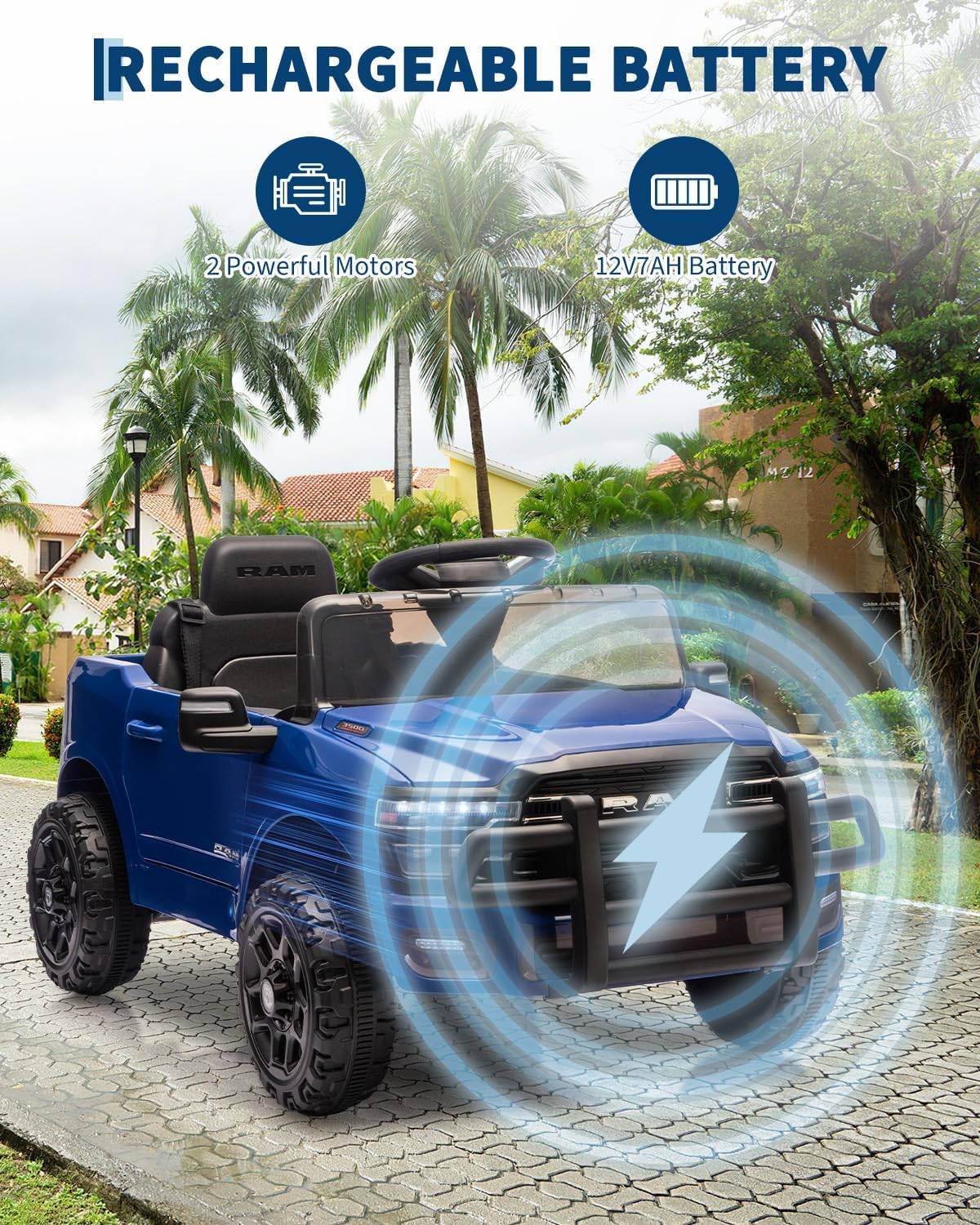 Garvee Kids Ride On Cars, Licensed RAM 12V Electric Ride On Truck Car w/Remote Control, Electric Pickup Car for Toddlers, Spring Suspension, LED Lights, Music, Ride On Toys for Boys Girls