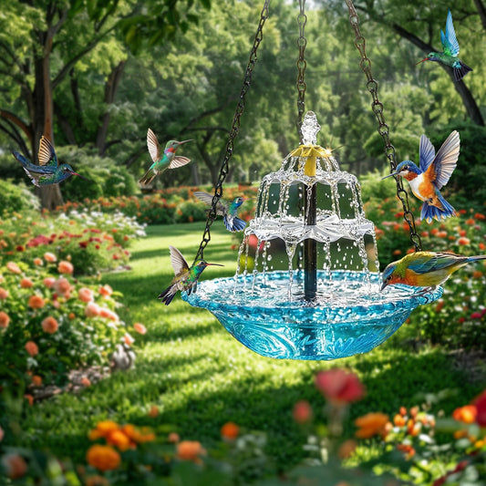 Hanging Solar Bird Bath Fountain, 2026 New Solar Powered Cascading Outdoor Water Fountain, Large Humming Birds Baths Fountains for Outdoors Garden Patio Backyard Lawn Decor
