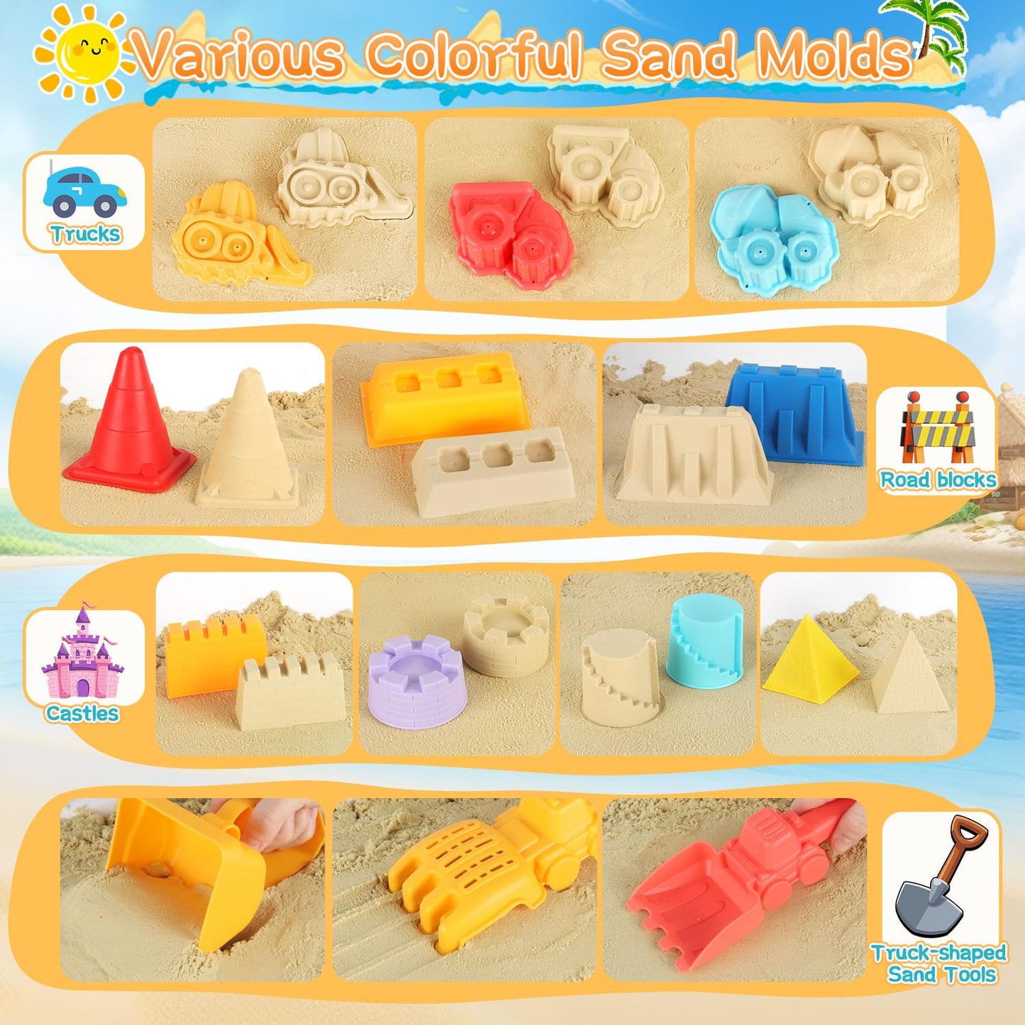 Elovien Beach Sand Toys, Large Dump Truck with Bucket, Sandbox Construction Toy Sand Castle Building Kit with Mesh Bag, Sand Molds, Shovels, Worker Figures, Kids Toddlers Summer Outdoor Travel Toys