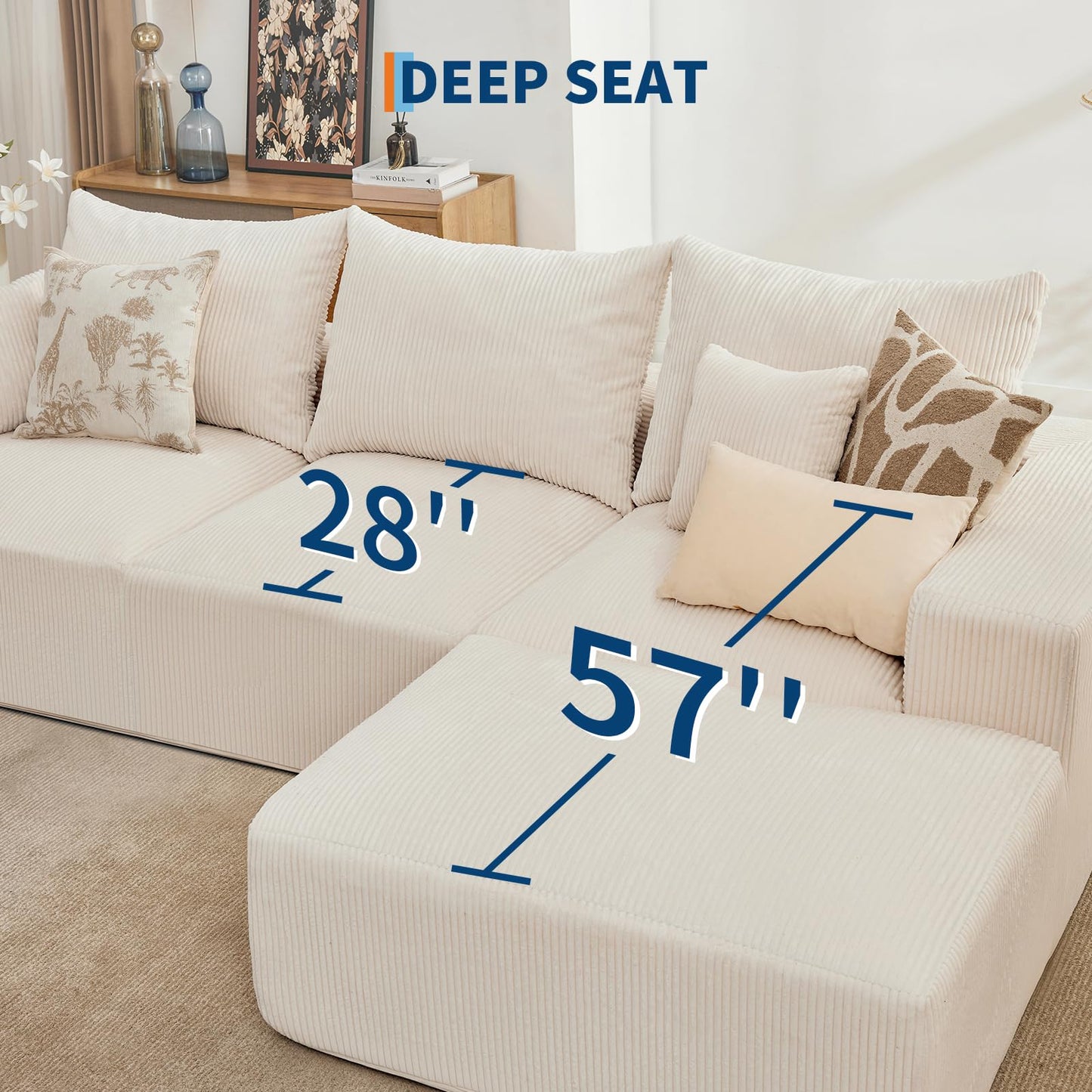 110" Modular Sectional Sofa Couches for Living Room, Cloud Memory Boneless Couch, No Assembly Required,Comfy Cloud 3-Seater Couch with Chaise, Memory Foam Sofa for Offices, Bedroom and Apartment