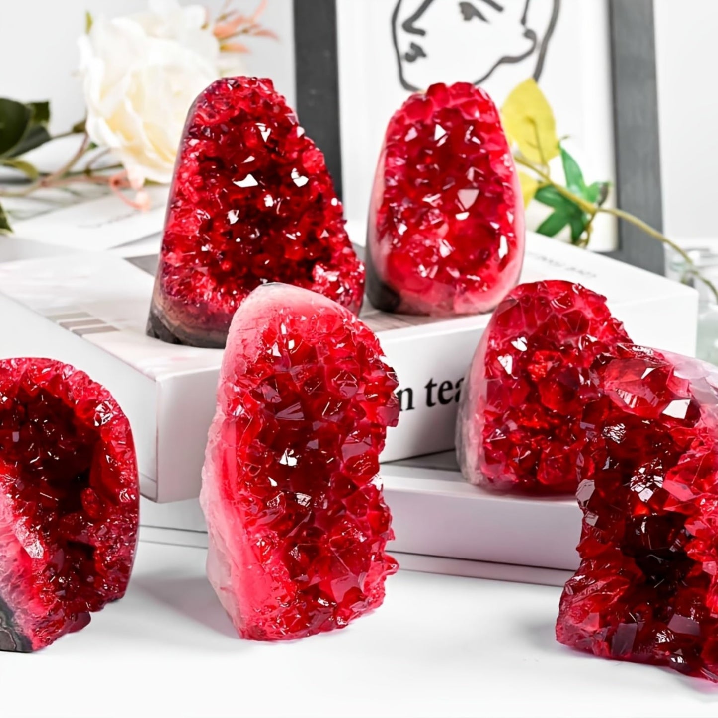 CrystalHola 200-700g Selected Raw Geode Quartz Cluster Home Feng Shui Ornaments Energy Stone Healing Tools Meditation Feng Shui Decoration,Stone Display Piece, Mineral Specimen (Claret, 500-600g)
