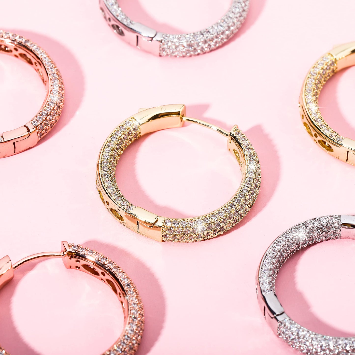 TOPGRILLZ Iced Out Hoop Earrings Cubic Zirconia Huggie Cartilage Cuff Hypoallergenic 14K Gold Plated Luxury Fashion Round Circle Earrings For Women-29mmGold
