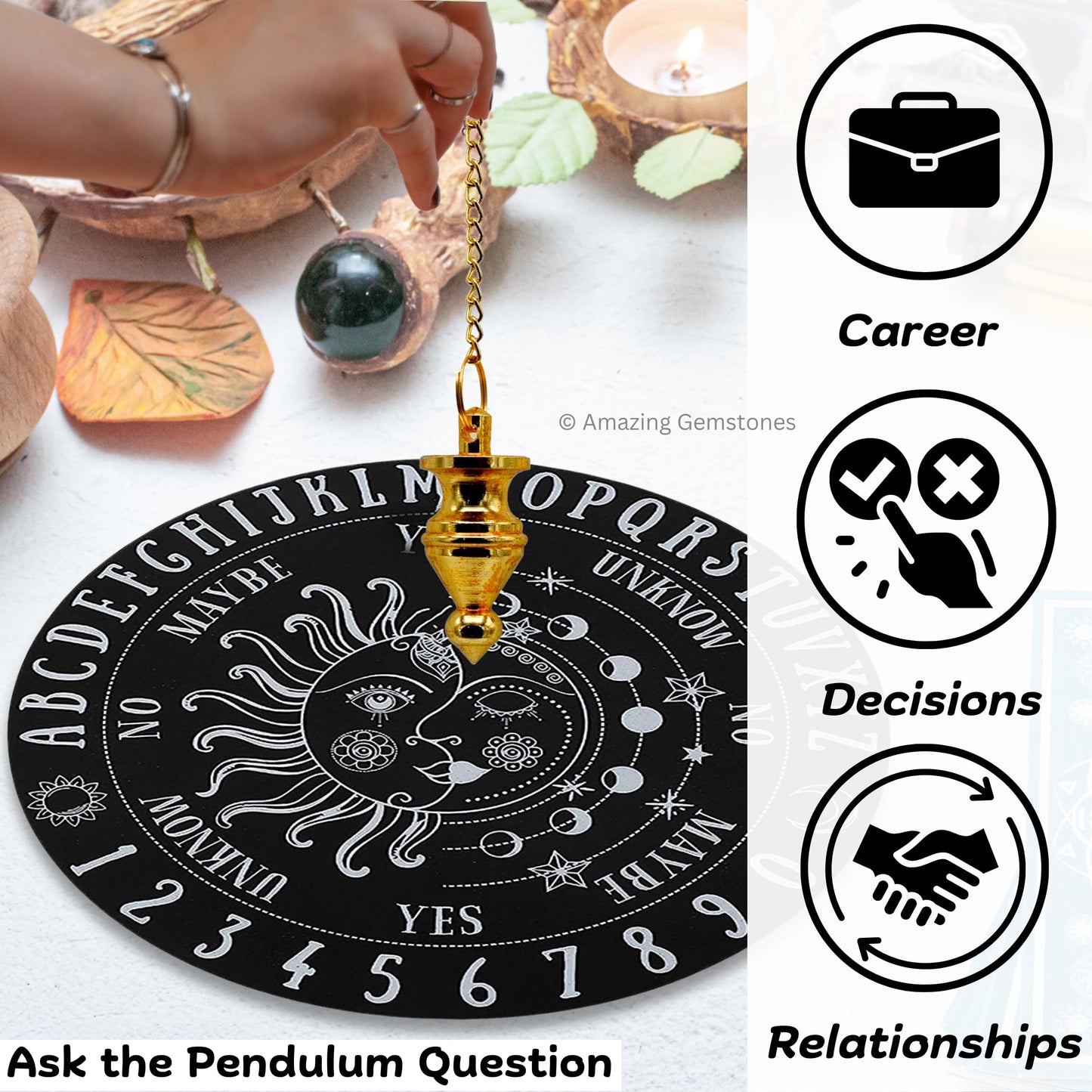 Amazing Gemstone Healing Metal Pendulums for Divination, Gold Ring Pointed Cone Steel Copper Pendulum High Energy Pendulo de Bronce Pendulos de Mesa MP11