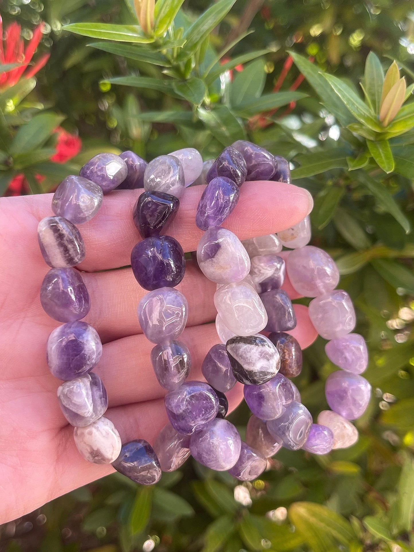 GAF TREASURES Amethyst Chevron Crystal Nugget Bracelet, Genuine Amethyst Chevron Tumbled Gemstone Bracelet, Healing Crystal Bracelet, Gift for Men & Women (1)