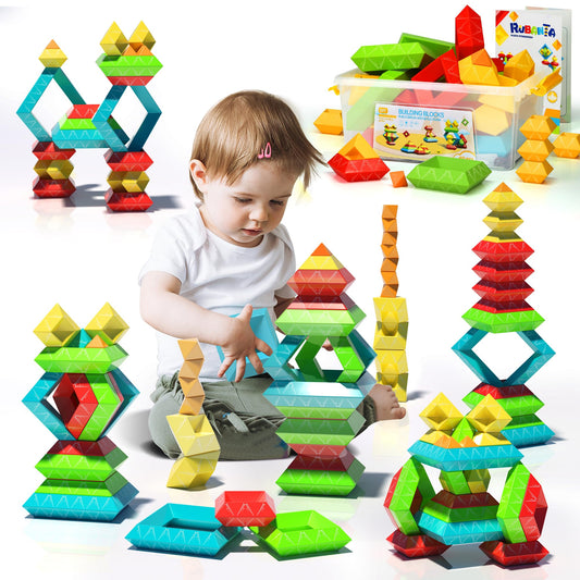40Pcs Building Blocks Toys for Ages 3 4 5 6 Toddlers,Pyramid Stacking Toys,3D Montessori Preschool Learning Blocks for Kids,STEM Sensory Toy Gifts for 2-4 Years Old Boys Girls,Plastic Storage Box Set