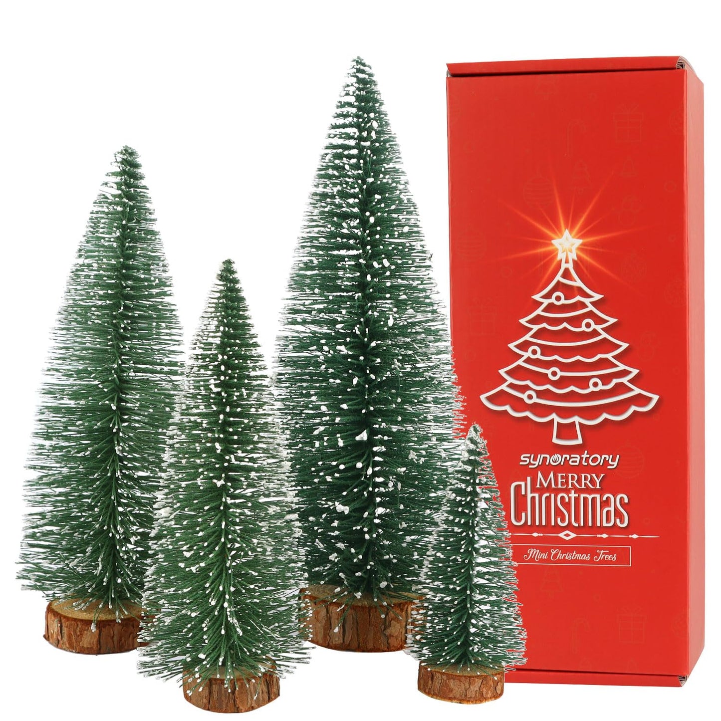 Small Christmas Tree,Mini Christmas Tree, Mini Pine Tree, Bottle Brush Fake Trees with Wooden Base for Tabletop Decorative (Plant Green)