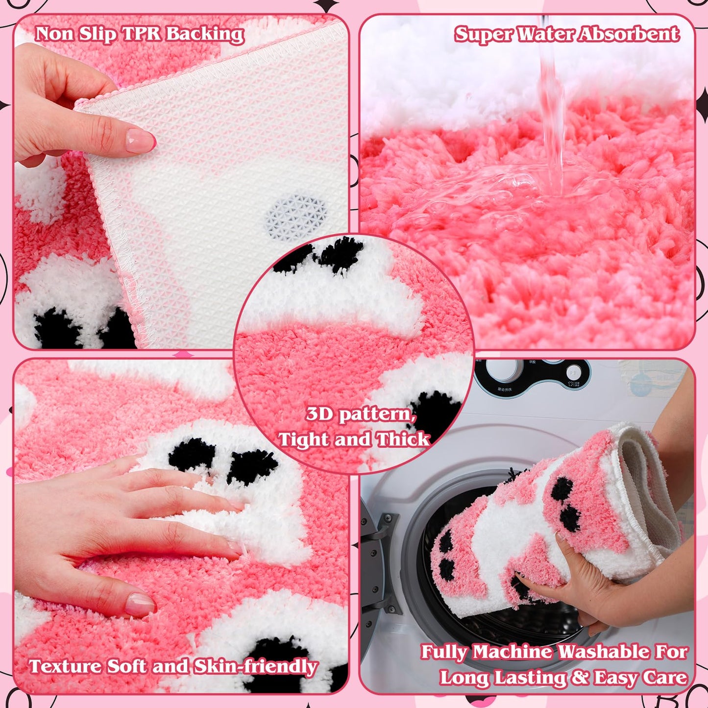Tinideya 2 Pcs Gothic Bathroom Rugs Decor Pink White Ghost Bathroom Mat Gothic Rug Non Slip Front Door Mat Carpet for Bedroom Home Living Room Kitchen Floor Decor 31.5 x 19.7 Inch