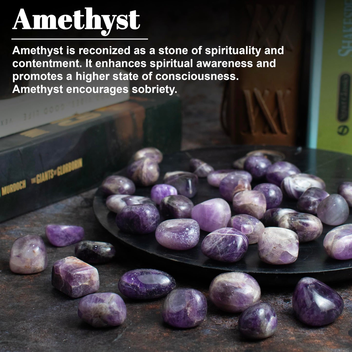 Crocon® 1LB Amethyst Tumbled Stones and Crystals Bulk 2000+ carats, Polished Stones Rock Collection vase Filler tumbles Crystals Healing Reiki Gemstone Gifts, Fountain tumbles Size 20 mm