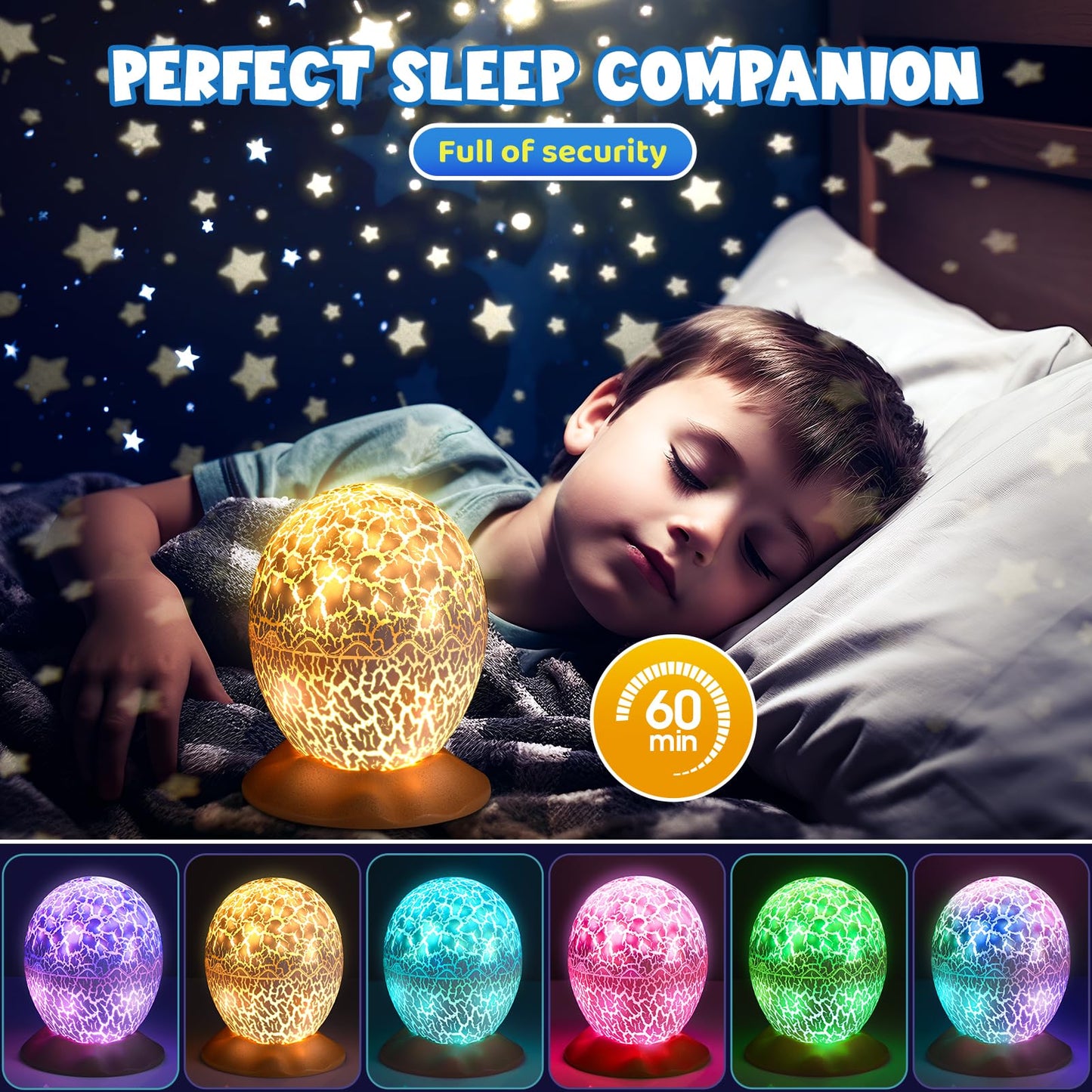 Dinosaur Toys for Kids Age 3-12 : Dinosaurs Egg Night Light Gifts for Boys 3 4 5 6 7 8 9 Year Old 2-in-1 Dino & Star Projector with 360° Rotation Timer for Boy Ages 3-5 Birthday Gift Decor