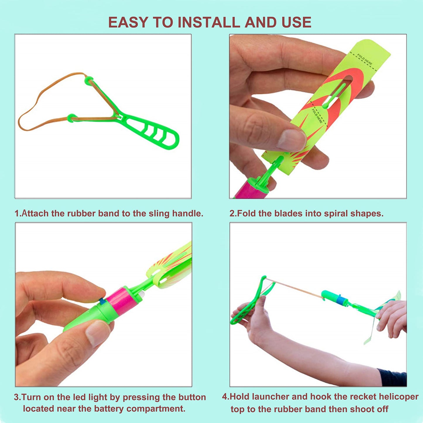 TOYARA Amazing Led Flying Toys for Toddler -12 PCS Light up Slingshot LED Helicopter Toy - Arrow Planes Glow in The Dark Party Favors for Kids Summer Toys Outdoor Game Birthday Gifts for Kid 8-12