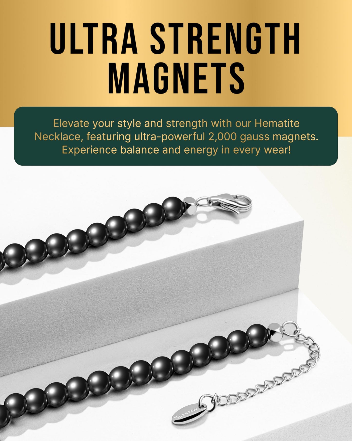 MagnetRX® Magnetic Hematite Necklace – Ultra Strength Magnetic Hematite Stones – Unisex Beaded Necklaces for Men and Women (6mm Round Beads)