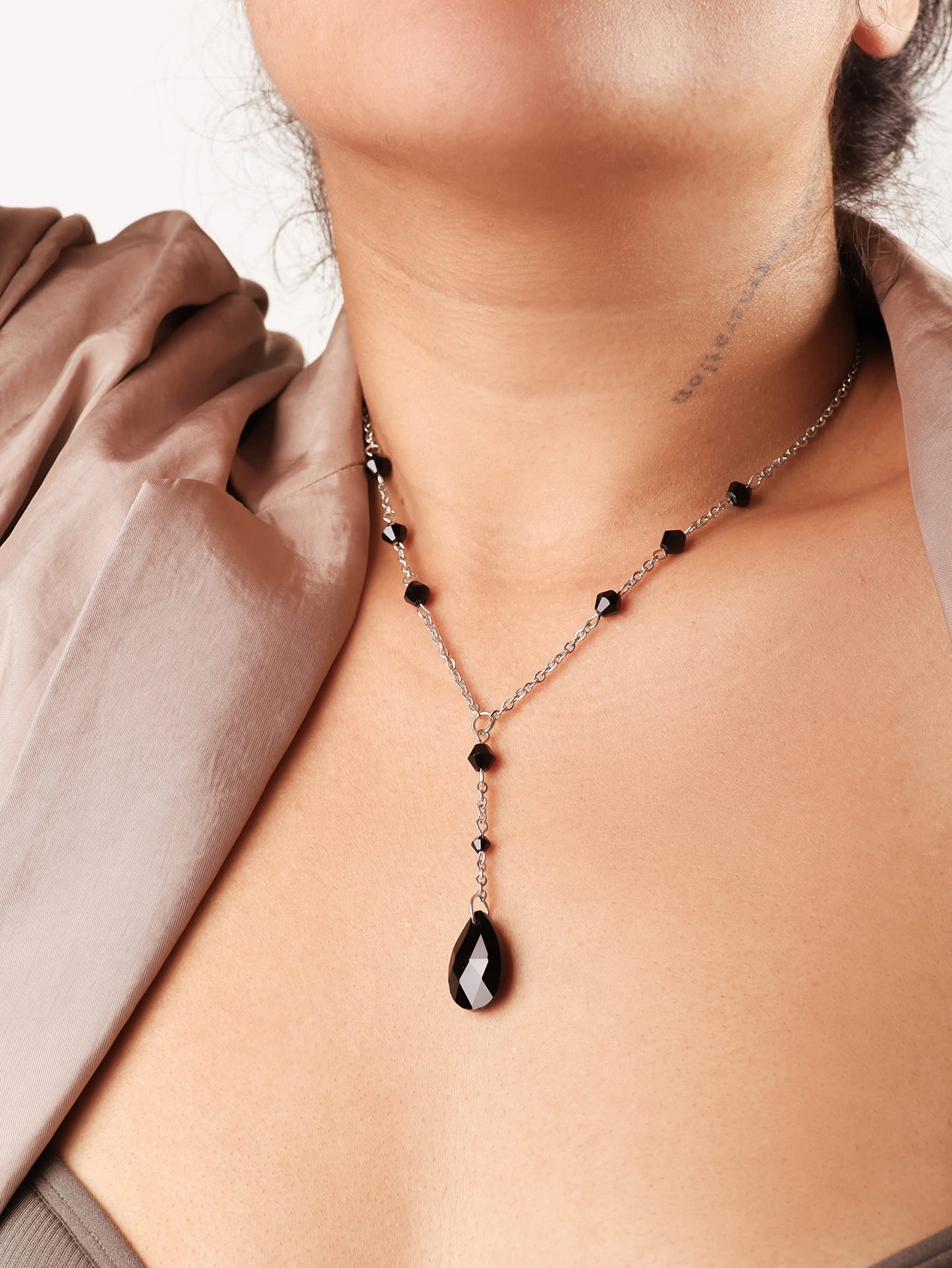 Sacina Gothic Dainty Black Beaded Teardrop Y Necklace, Gothic Necklace, Goth Jewelry, Christmas Jewelry Gift for Women