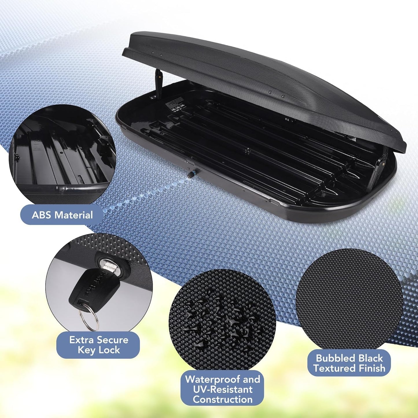 Garvee Rooftop Cargo Box Carrier Dual-Side Opening,12 Cubic Hard Shell Rooftop Cargo Carrier,165Lbs Weight Capacity with Secure Straps&Keys