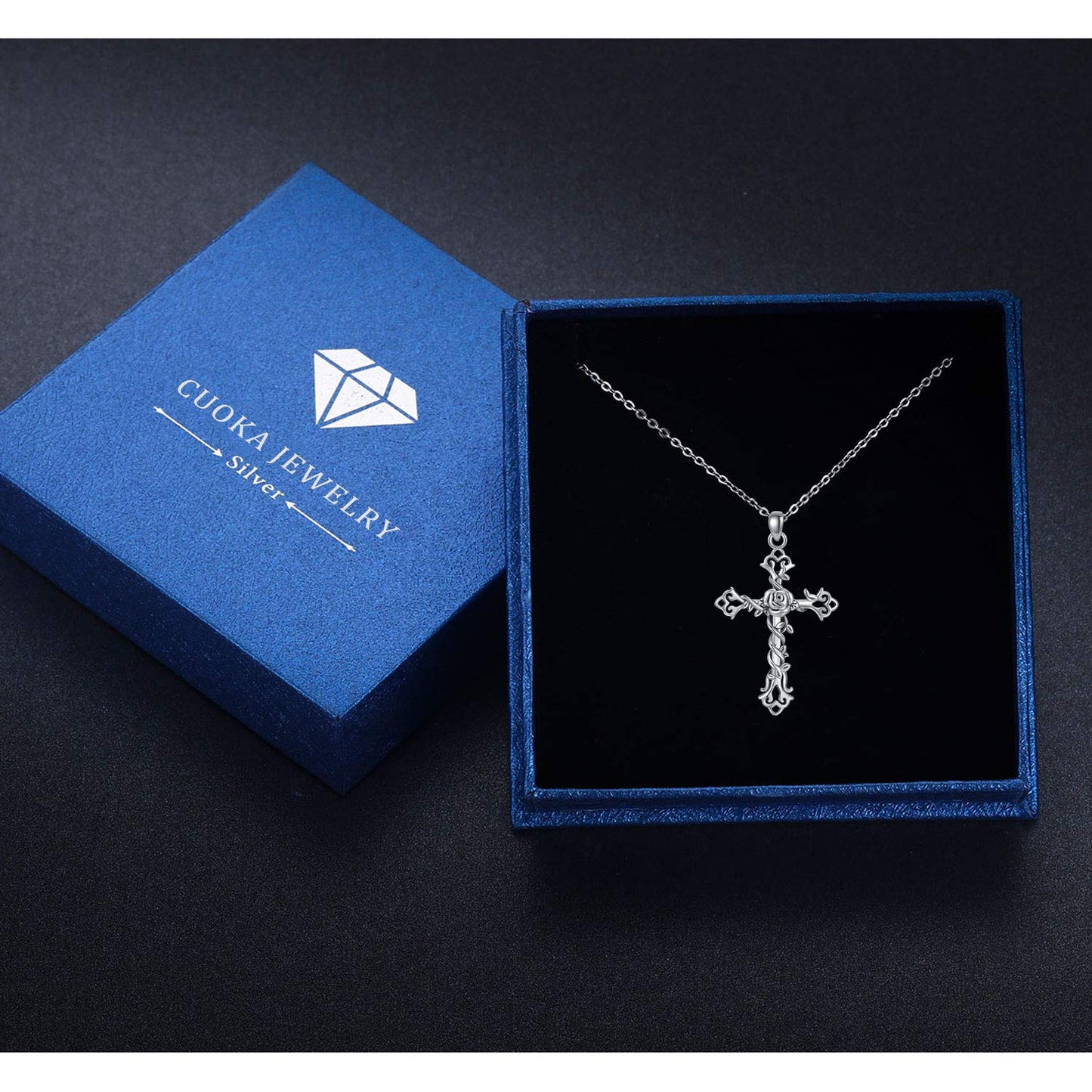 Cross necklace 925 Sterling Silver Rose Crose Pendant Necklace Cross Necklace for Women (A-Rose Cross Necklace) (Rose Cross Neckalce 1)