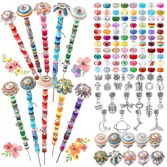 Silipull 255 Pcs 14 Inch Garden Stakes Decorative Ceramic Mushroom and Pumpkin Round Beaded Garden Stakes Decor Fairy Sticks for Indoor Outdoor Yard Lawn Pathway Patio Decoration
