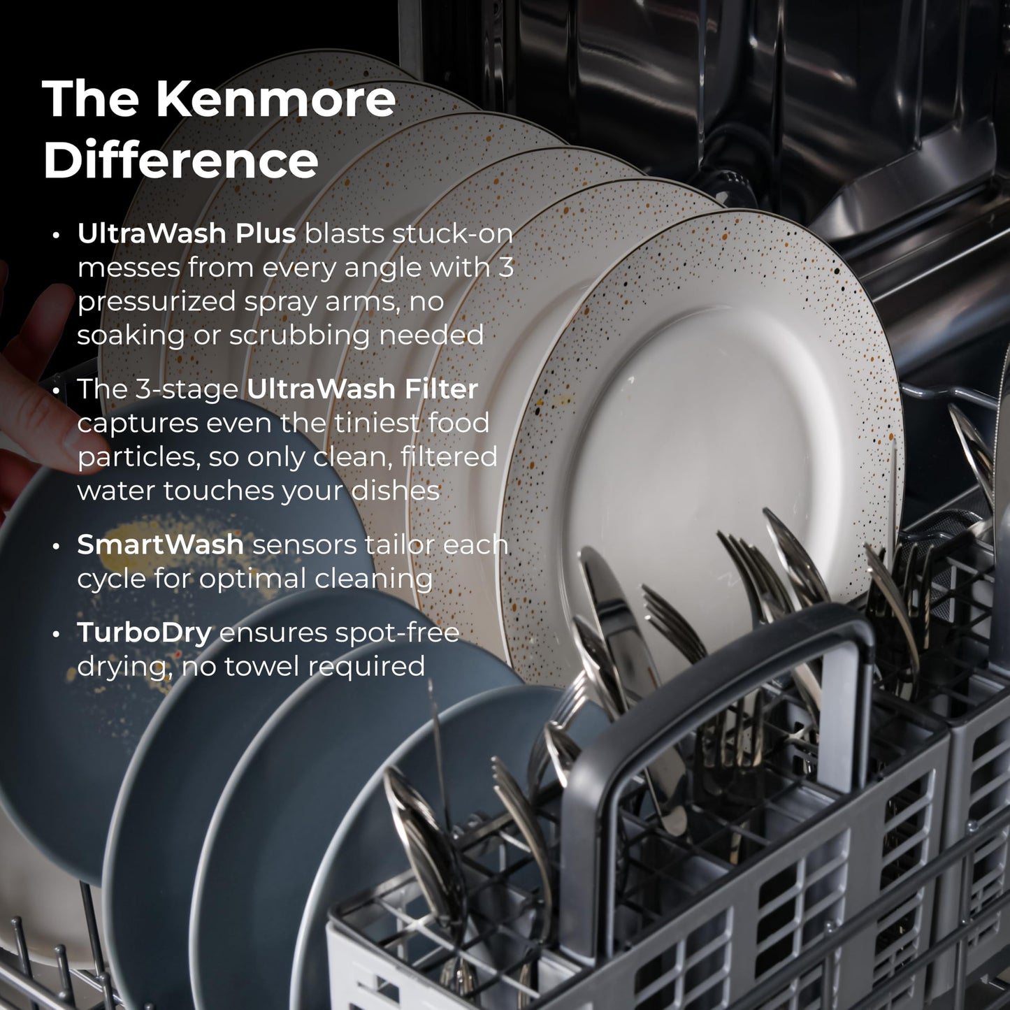 Kenmore 22-14605 24" Built-In Dishwasher - UltraWash Plus, TurboDry, SmartWash & EasyFlex Third Rack - 15 Place Settings - 45 DBA - ENERGY STAR Certified - 24" - Fingerprint Resistant Stainless Steel