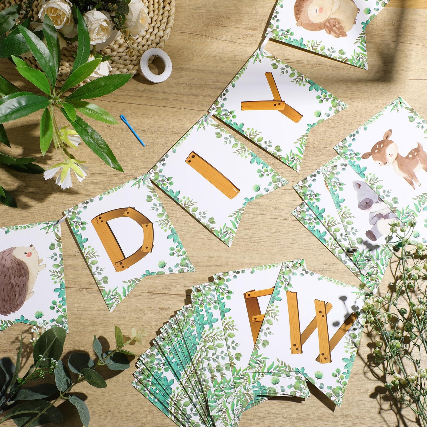 Motiskyy 115 Pcs Woodland Baby Shower Banners Kit DIY Woodland Party Banner Customizable Forest Animal Letters for Baby Shower Kids Birthday Party Decoration