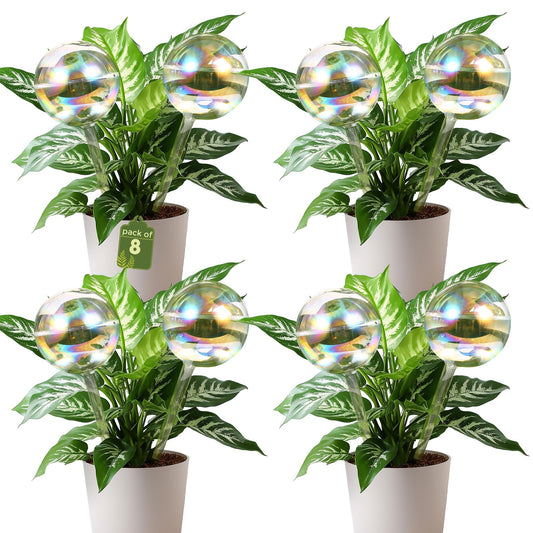 VZZNN 8 Pack Rainbow Glass Plant Watering Globes - Self Watering Planter Insert, Plant Watering Devices for Water Plants While Away, Indoor Outdoor Automatic Slow-Release Watering Bulbs