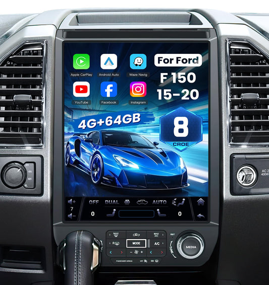 [8Core 4GB+64GB] Car Stereo Radio for Ford F150 2015 2016 2017 2018 2019 2020: 12.1'' HD Tesla Style Touch Screen with Wireless Carplay Android Auto GPS 5GWiFi BT5.0 FM AM RDS DSP SWC