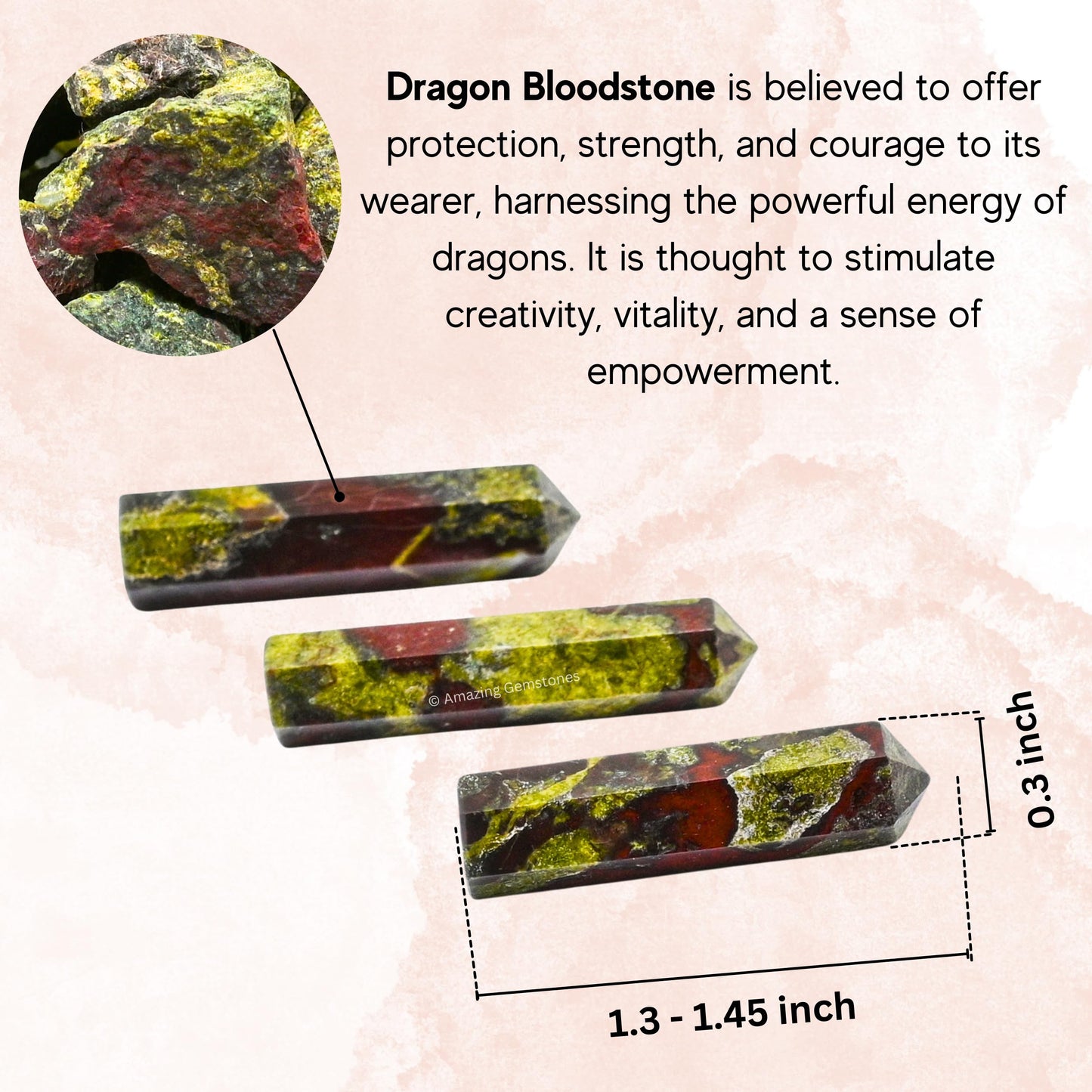 Amazing Gemstone Dragon Bloodstone Crystal Points Bulk Healing Crystals - Pack of 3 Single Terminated Healing Wand Point Bulk Crystals for Crafts, Crystal Grid, DIY Work - Premium Crystals