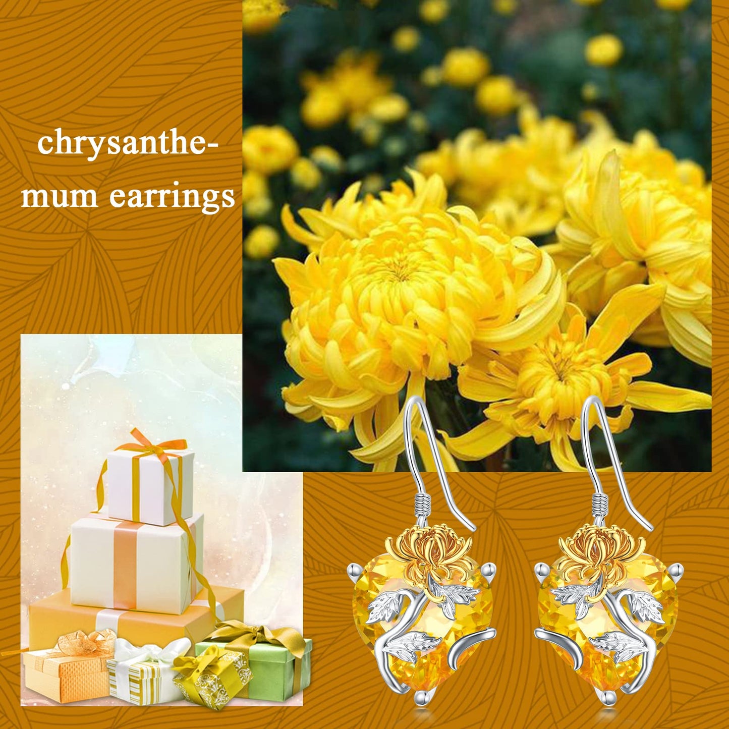 TOUPOP Citrine November Birthstone Earrings 925 Sterling Silver November Birth Flower Chrysanthemum Earrings Jewelry Birthday Mothers Day Gifts for Women Mom Her