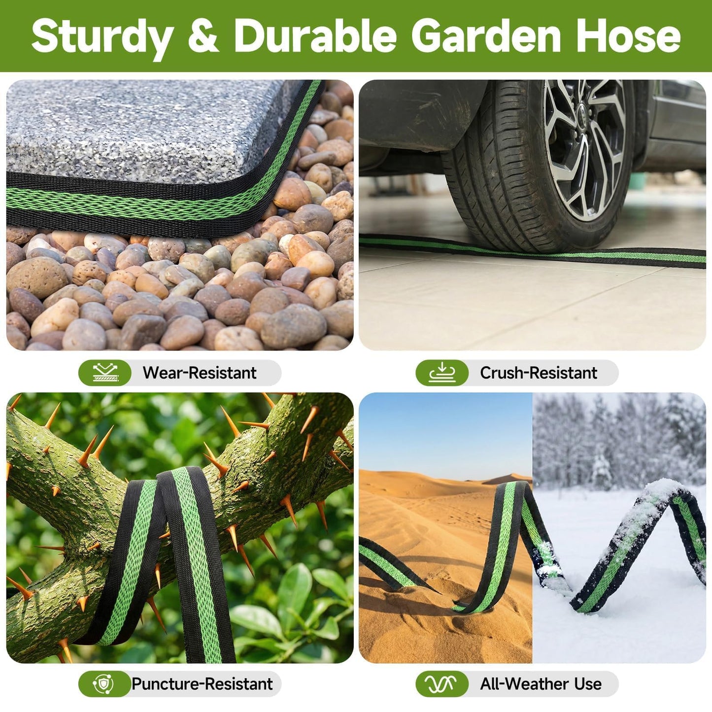 VIONMI Garden Hose 25 ft Flexible Non-Expandable Water Hose Kink-Free Lightweight Leak-Proof High Pressure Durable Outdoor Portable Fabric Hoses Pipe with 3/4” Sturdy Fittings for Yard Lawn Car Wash
