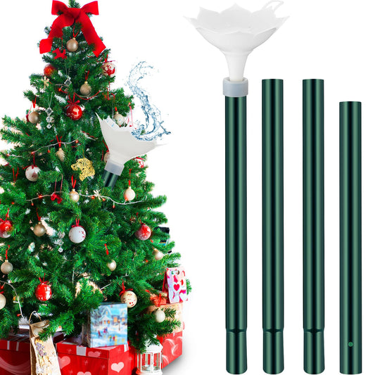 Tioncy Christmas Tree Watering System with Poinsettia Wide Opening Design Stainless Steel Christmas Tree Watering Funnel with Long Funnel Spout for Indoor and Outdoor Trees(White)
