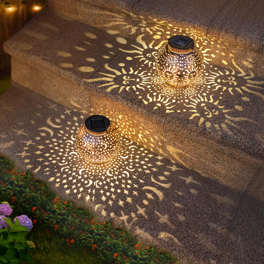 Go2garden Gifts 2Pack Solar Lanterns Outdoor Waterproof Mothers Day Gifts for Mom Moon Star Sun Solar Lights for Balcony, Yard,Birthday Gifts for Women Grandma Wife (Bronze)