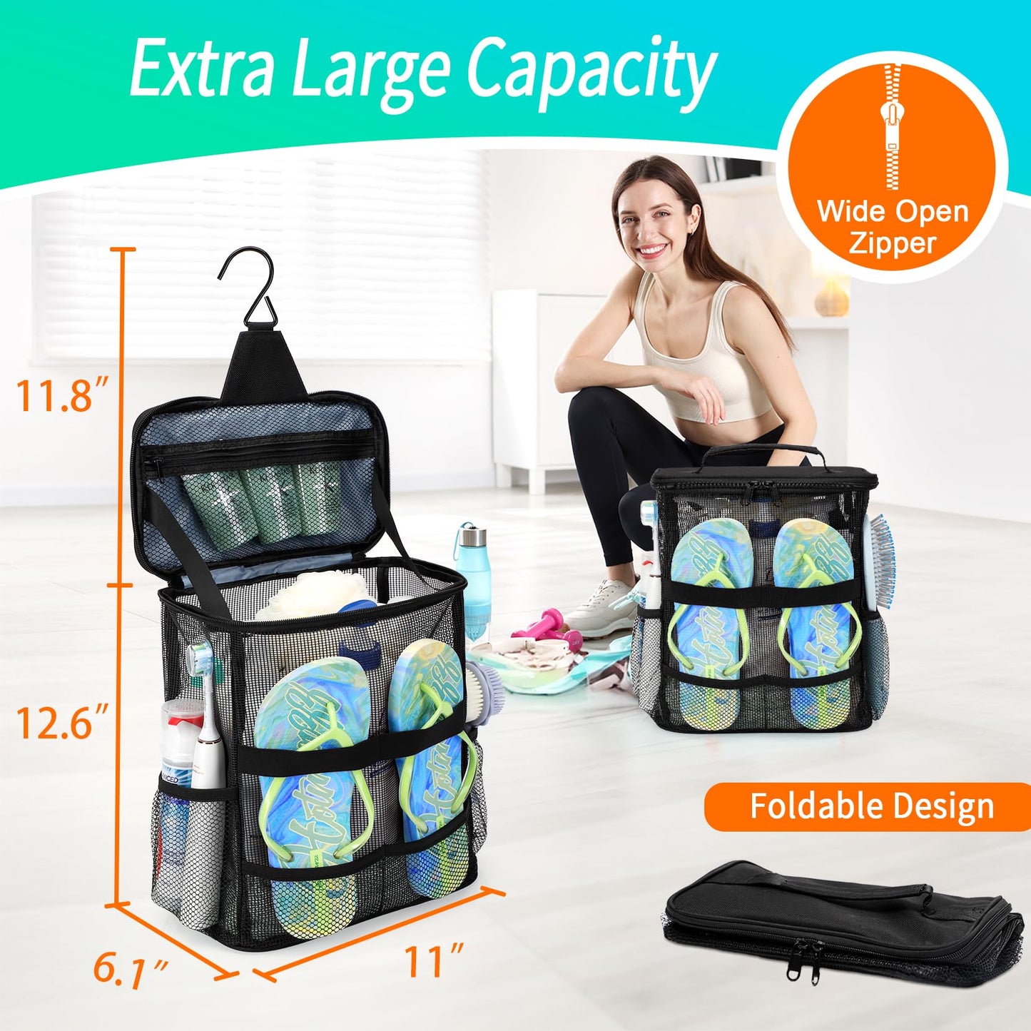 Dorm Room Essentials for Guys Girls Boys, Quick Dry Mesh Shower Caddy Portable, Large Capacity Toiletry Bag with Hanging Hook, Travel Beach Camping Cruise Ship Essentials, Birthday Gifts for Women Man